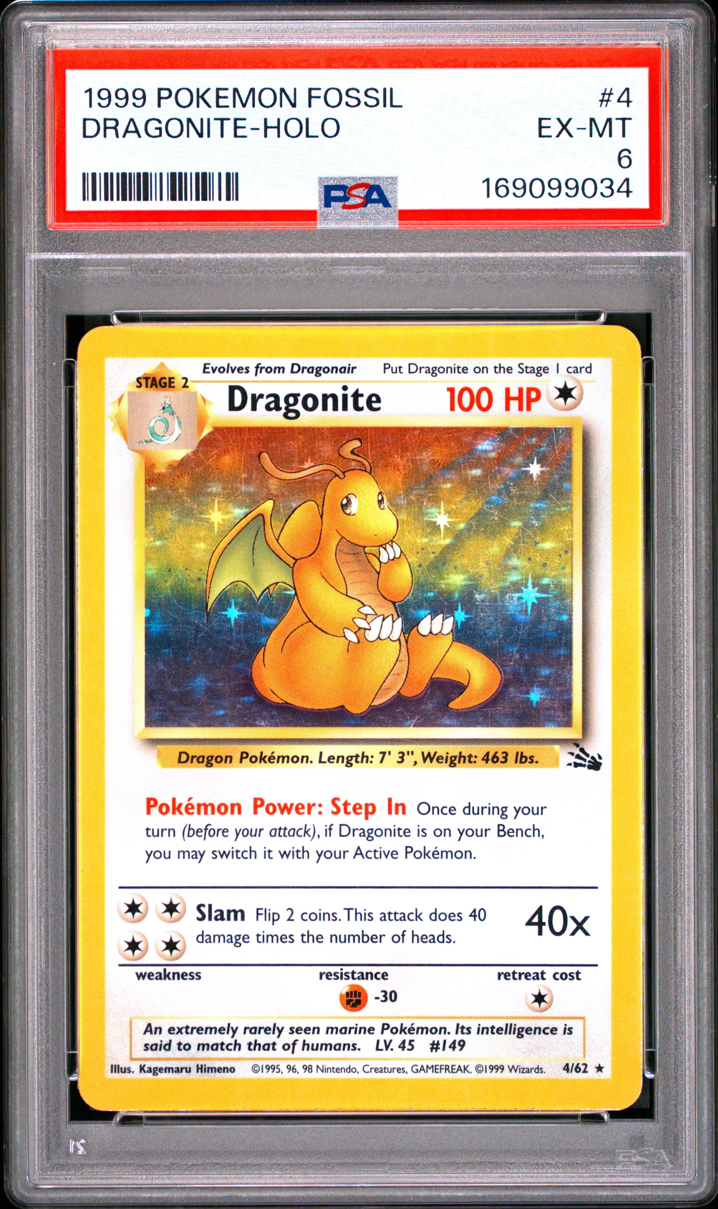 1999 #4 Dragonite-Holo PSA 6 Fossil