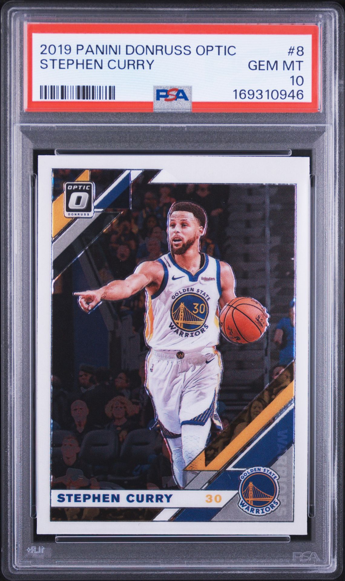 2019 Panini Donruss Optic Stephen Curry #8 Gem Mt 10 front view - PSA graded GEM MT 10