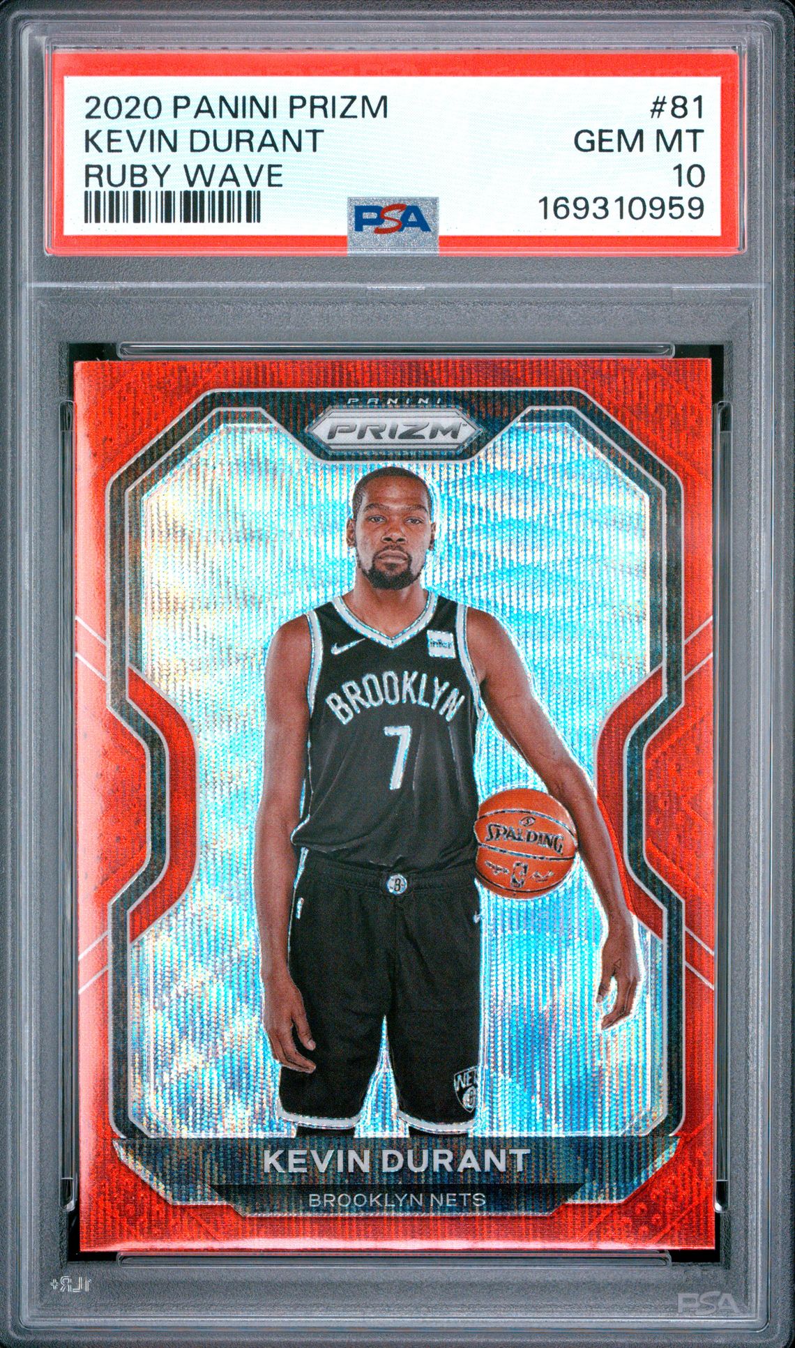 2020 Panini Prizm Kevin Durant #81 (Ruby Wave) Gem Mt 10 front view - PSA graded GEM MT 10