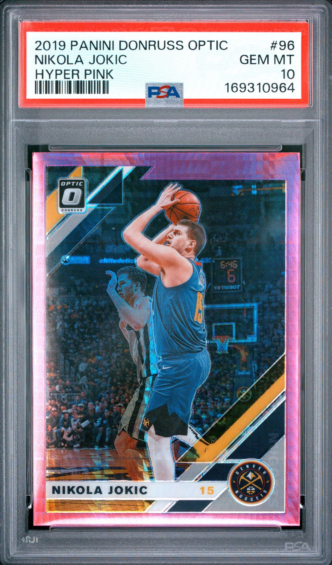 2019 Panini Donruss Optic Nikola Jokic #96 (Hyper Pink) Gem Mt 10 front view - PSA graded GEM MT 10