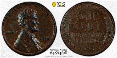 1955 1C Doubled Die Obverse, FS-101 AU55BN