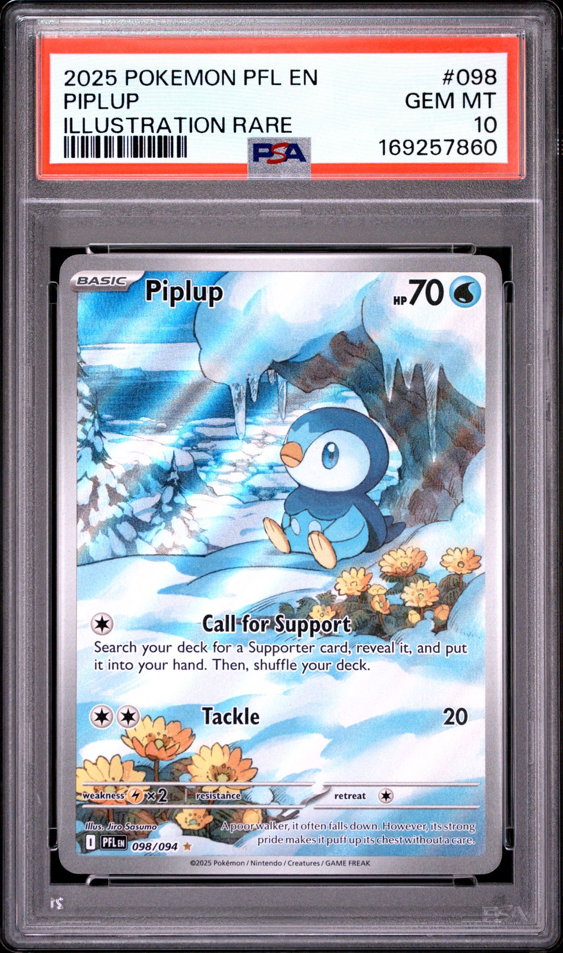 2025 Pokemon Pfl En-Phantasmal Flames Piplup #098 (Illustration Rare) Gem Mt 10 front view - PSA graded GEM MT 10