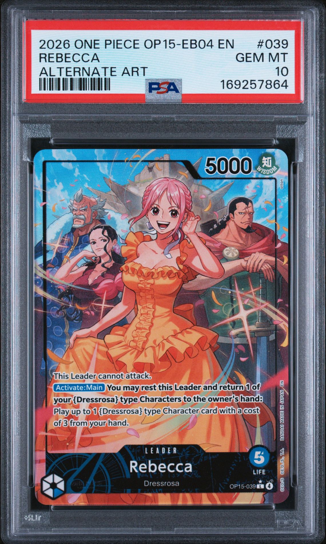 2026 One Piece Op15-Eb04-Adventure On Kami's Island Rebecca #039 (Alternate Art) Gem Mt 10 front