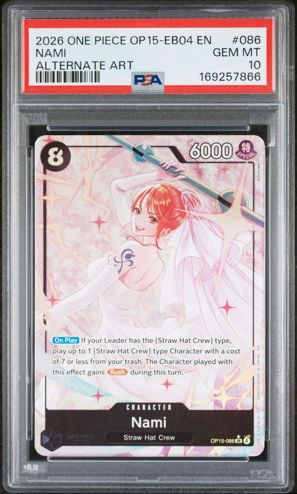 2026 One Piece Op15-Eb04-Adventure On Kami's Island Nami #086 (Alternate Art) Gem Mt 10 front