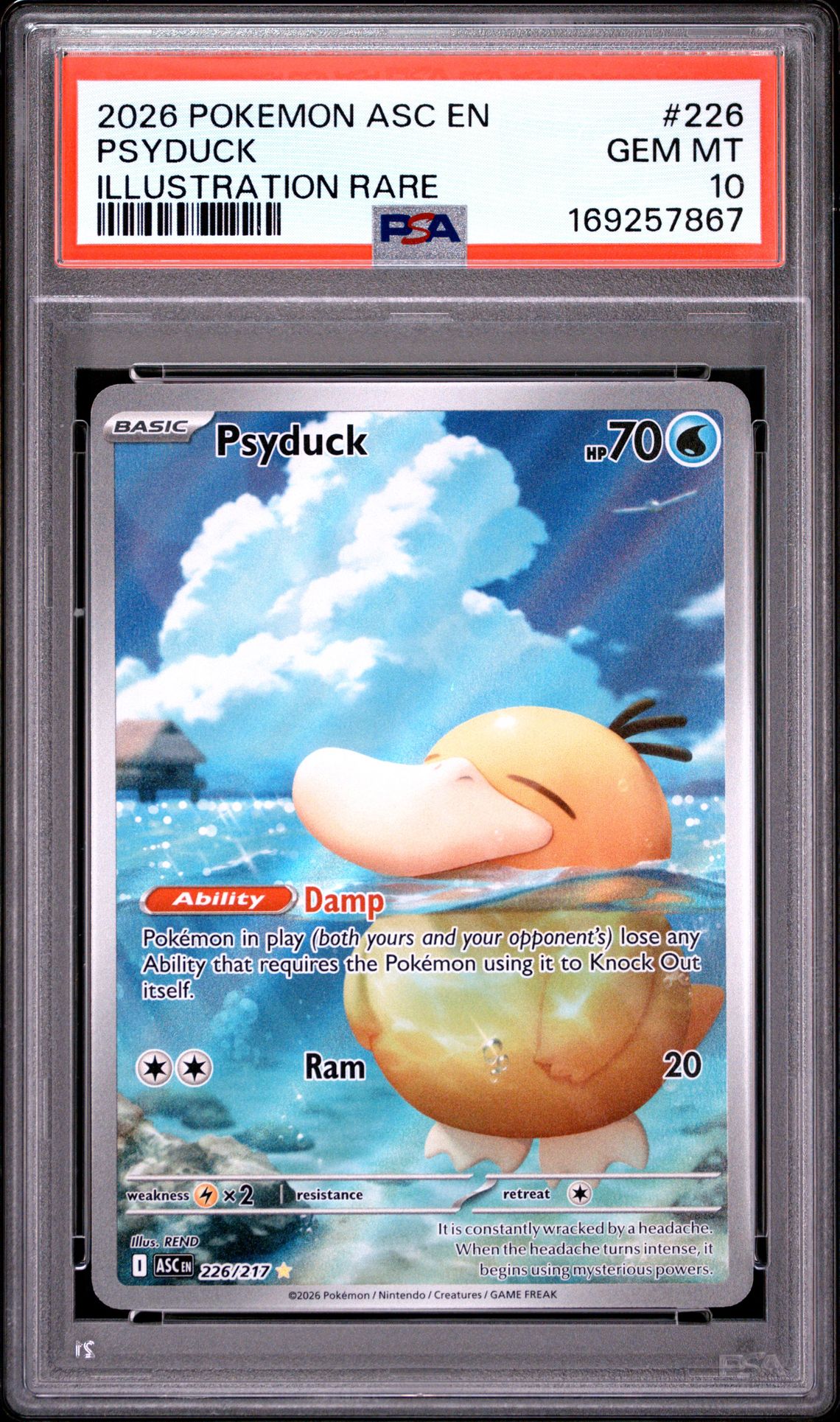2026 Pokemon Asc En-Ascended Heroes Psyduck #226 (Illustration Rare) Gem Mt 10 front view - PSA graded GEM MT 10