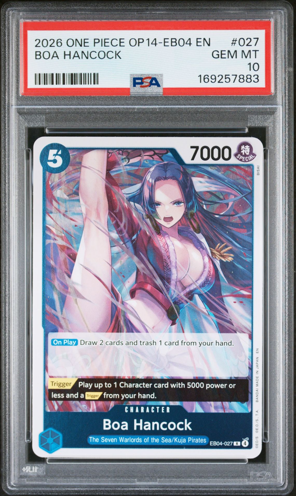 2026 One Piece Op14-Eb04-The Azure Sea's Seven Boa Hancock #027 Gem Mt 10 front view - PSA graded GEM MT 10