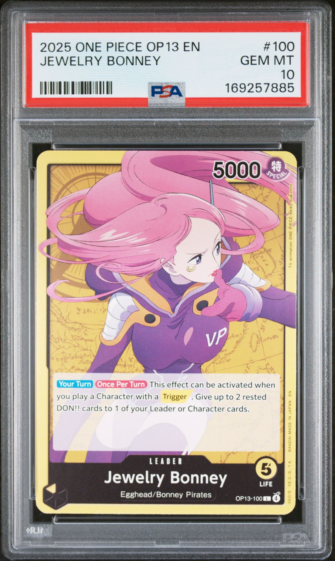 2025 One Piece Op13-Carrying On His Will Jewelry Bonney #100 Gem Mt 10 front view - PSA graded GEM MT 10