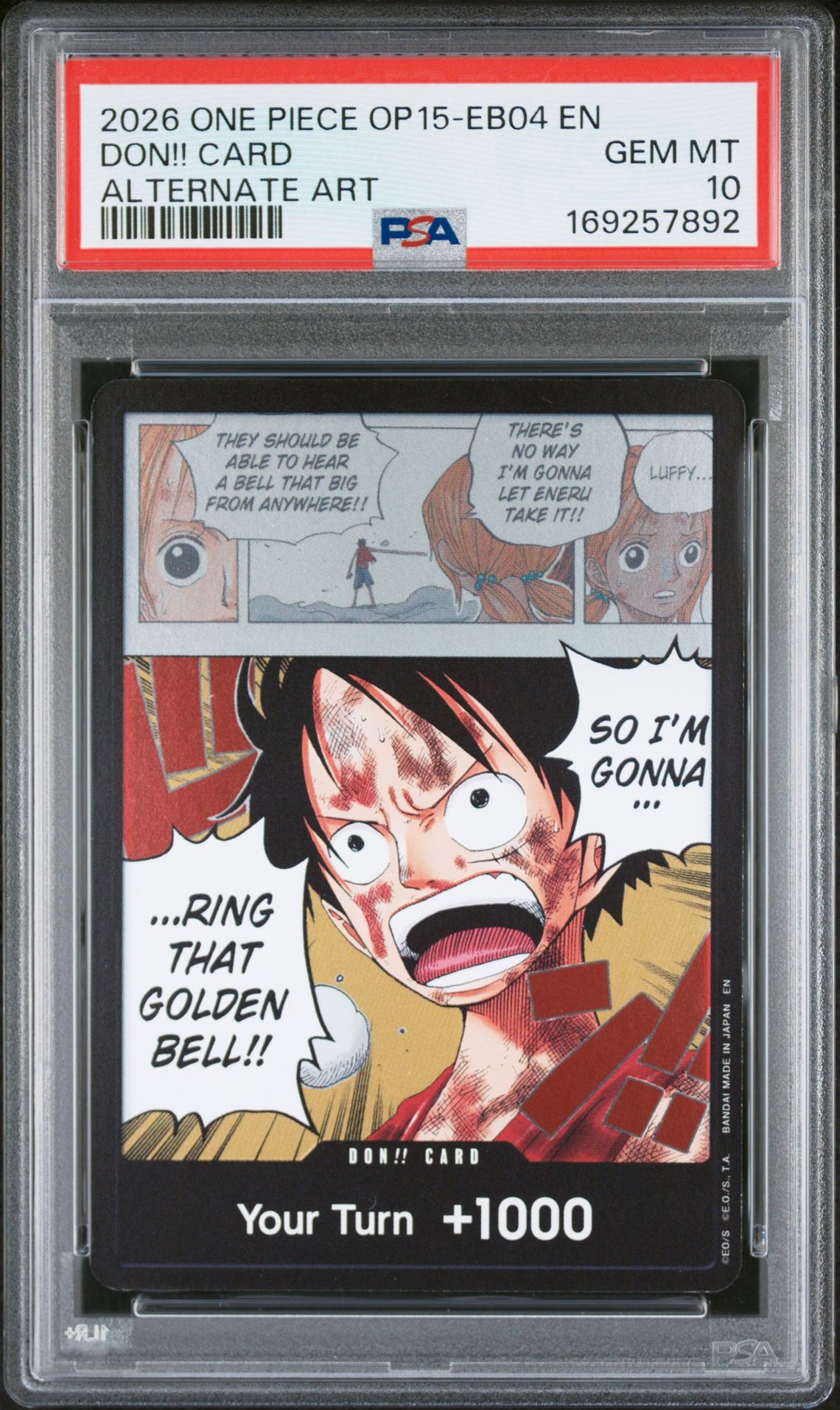 2026 One Piece Op15-Eb04-Adventure On Kami's Island Don!! Card (Alternate Art) Gem Mt 10 front view - PSA graded GEM MT 10