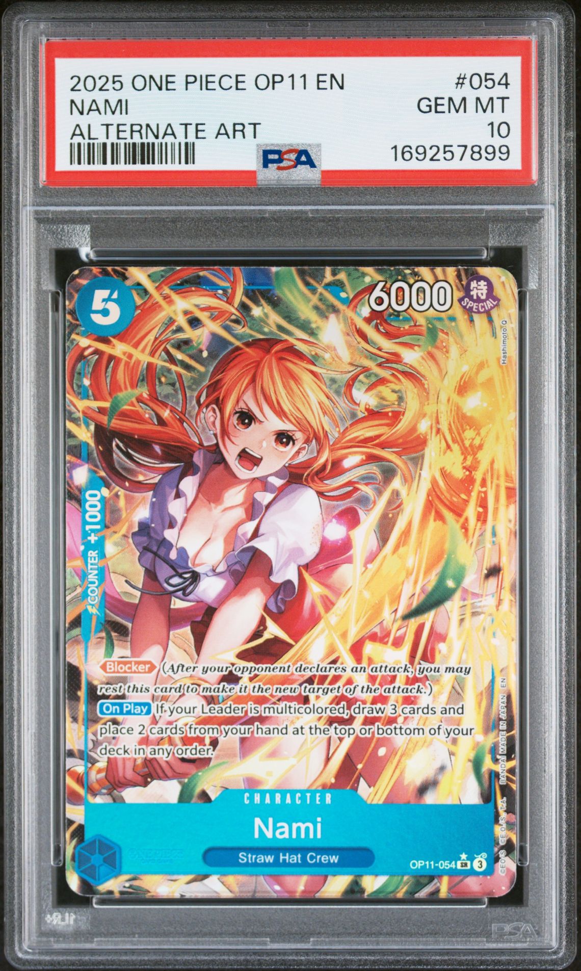 2025 One Piece Op11-A Fist Of Divine Speed Nami #054 (Alternate Art) Gem Mt 10 front