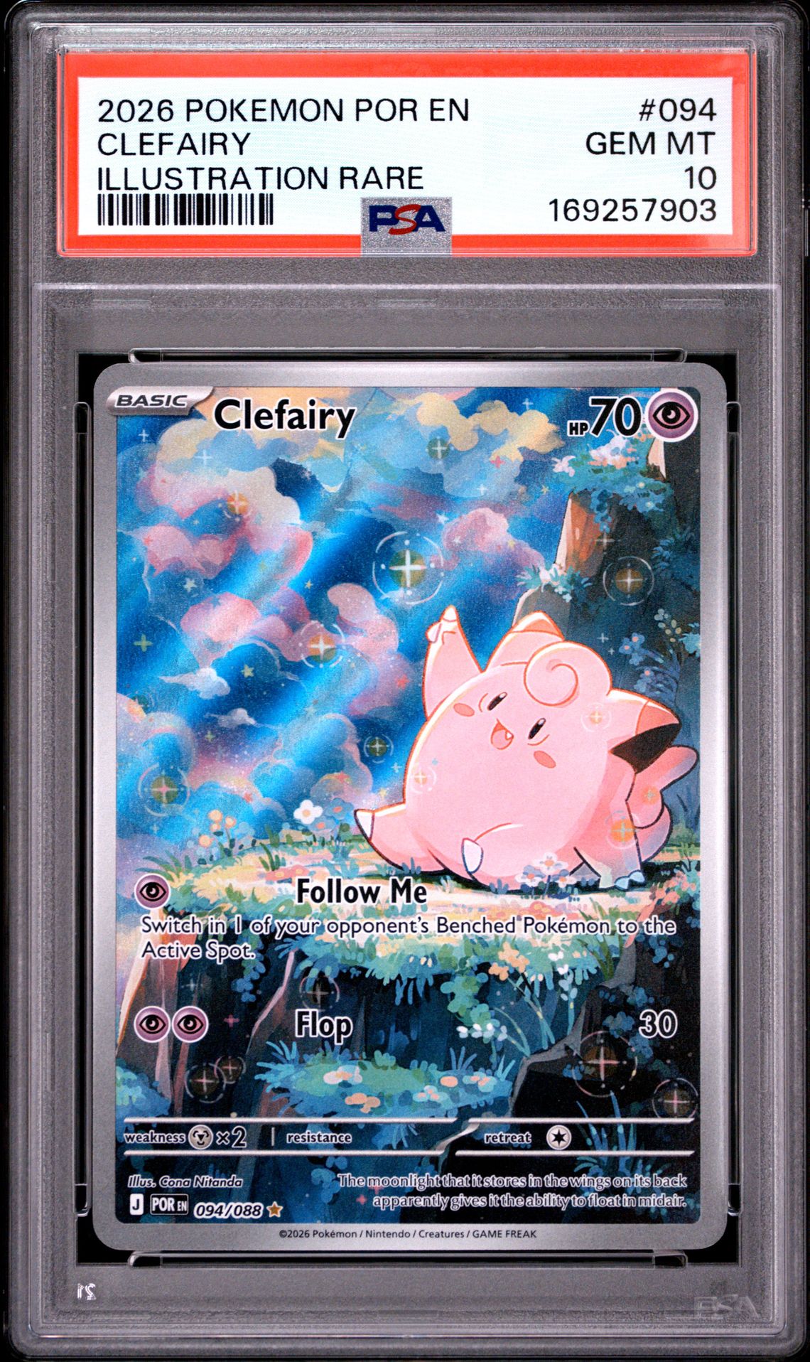 2026 Pokemon Por En-Perfect Order Clefairy #094 (Illustration Rare) Gem Mt 10 front view - PSA graded GEM MT 10