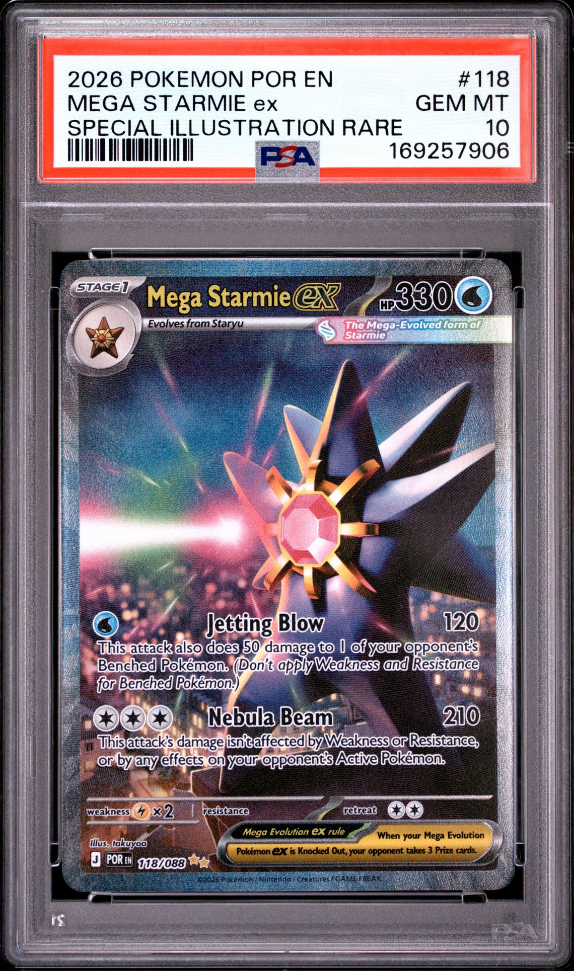 2026 Pokemon Por En-Perfect Order Mega Starmie Ex #118 (Special Illustration Rare) Gem Mt 10 front view - PSA graded GEM MT 10