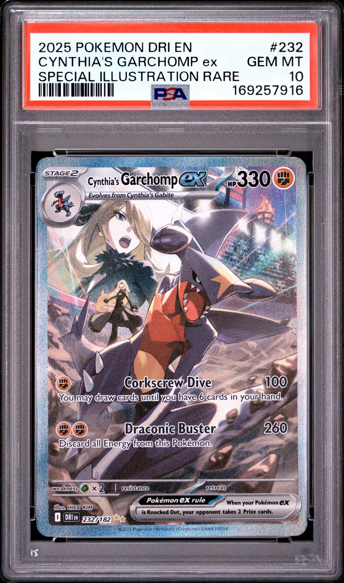 2025 Pokemon Dri En-Destined Rivals Cynthia's Garchomp Ex #232 (Special Illustration Rare) Gem Mt 10 front view - PSA graded GEM MT 10