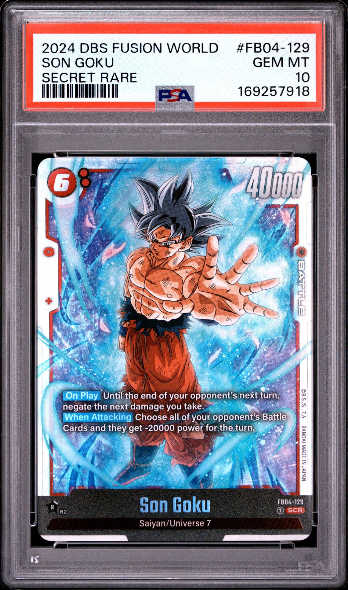 2024 Dragon Ball Super Card Game Fusion World Ultra Limit Son Goku #Fb04-129 (Secret Rare) Gem Mt 10 front view - PSA graded GEM MT 10