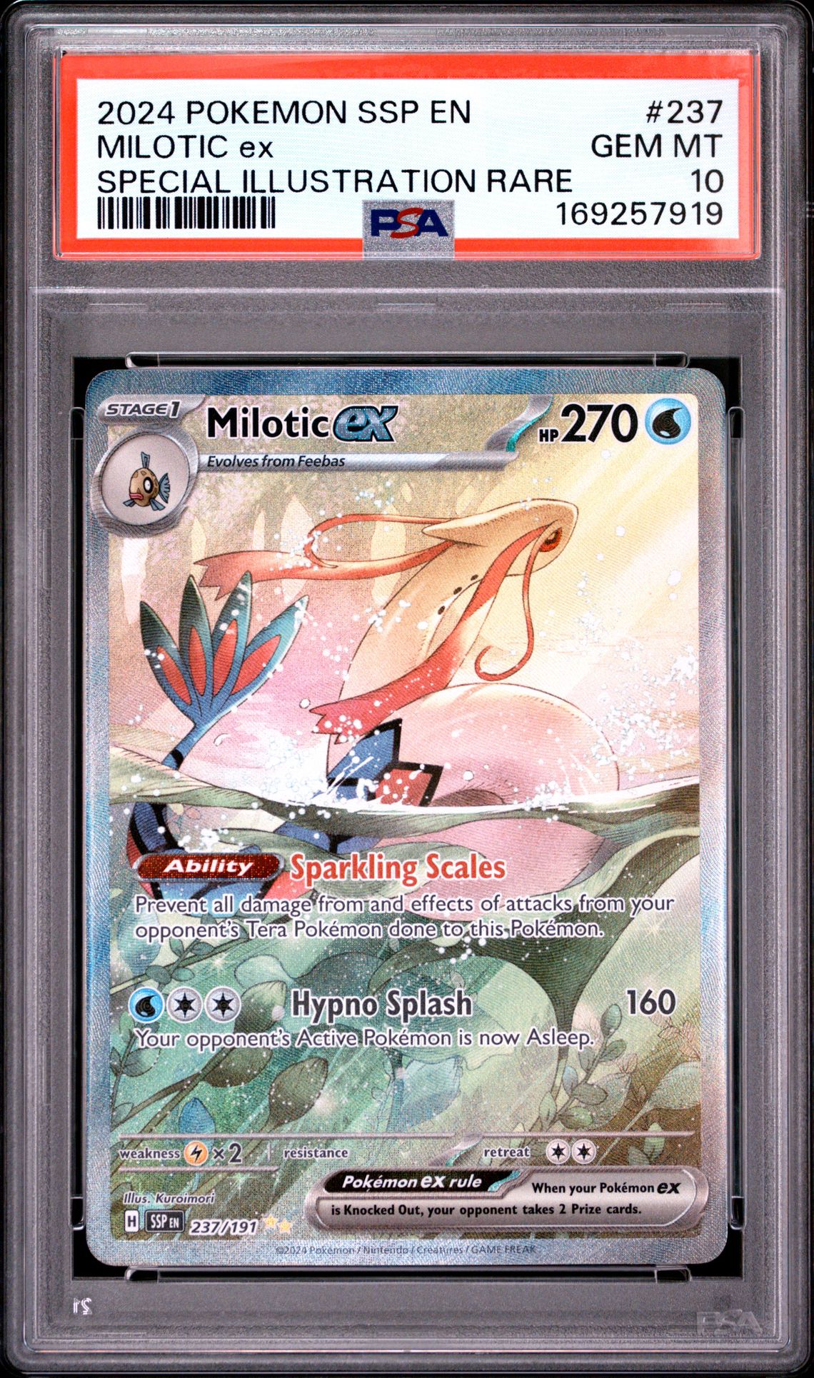 2024 Pokemon Ssp En-Surging Sparks Milotic Ex #237 (Special Illustration Rare) Gem Mt 10 front view - PSA graded GEM MT 10