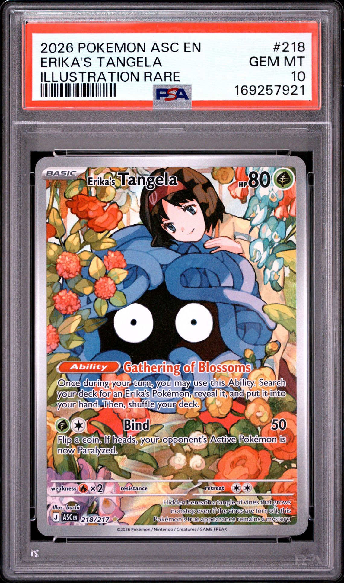 2026 Pokemon Asc En-Ascended Heroes Erika's Tangela #218 (Illustration Rare) Gem Mt 10 front view - PSA graded GEM MT 10