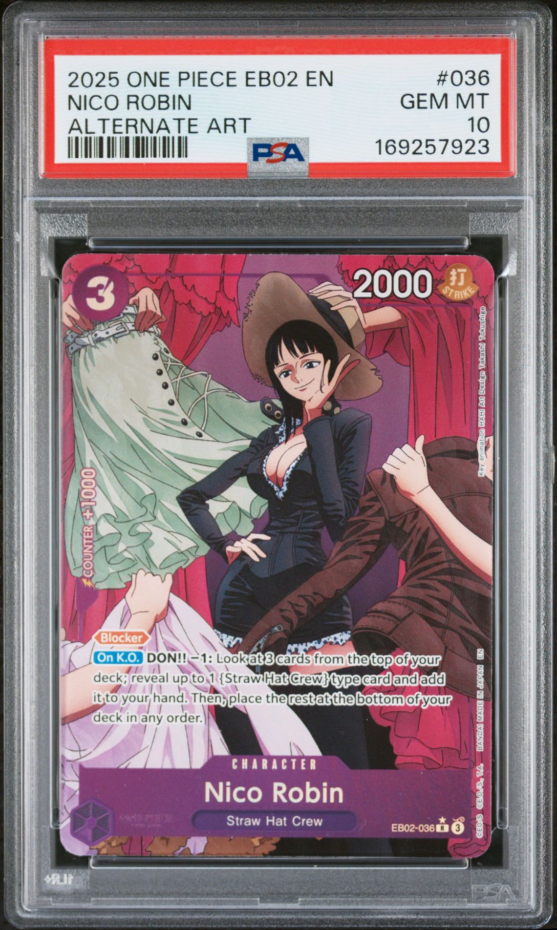 2025 One Piece Eb02-Extra Booster -Anime 25Th Collection- Nico Robin #036 (Alternate Art) Gem Mt 10 front view - PSA graded GEM MT 10