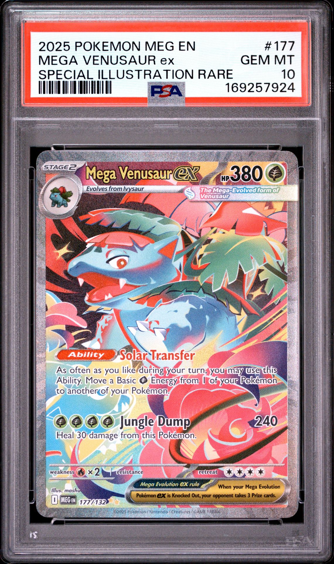 2025 Pokemon Meg En-Mega Evolution Mega Venusaur Ex #177 (Special Illustration Rare) Gem Mt 10 front view - PSA graded GEM MT 10