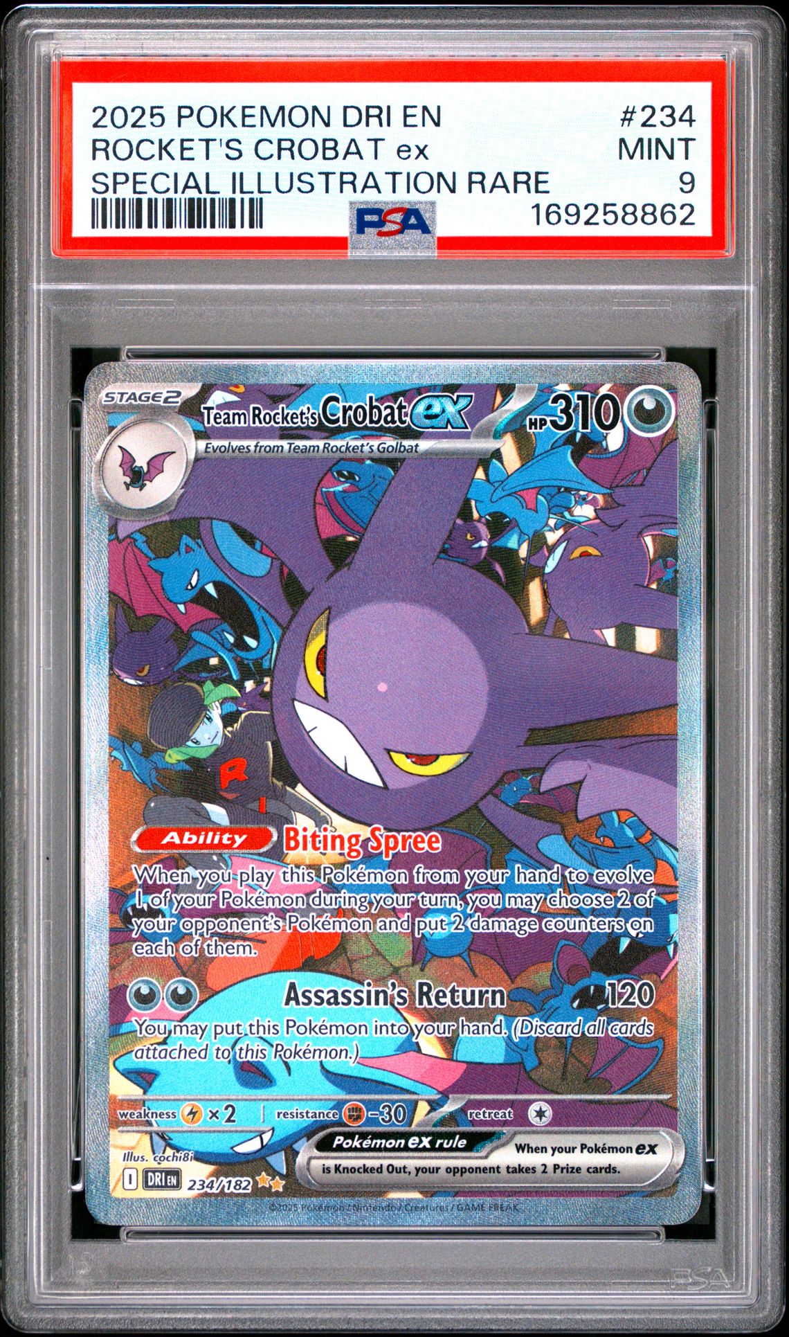 2025 Pokemon Dri En-Destined Rivals Rocket's Crobat Ex #234 (Special Illustration Rare) Mint 9 front