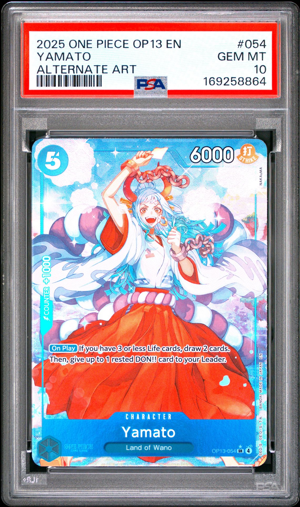 2025 One Piece Op13-Carrying On His Will Yamato #054 (Alternate Art) Gem Mt 10 front view - PSA graded GEM MT 10