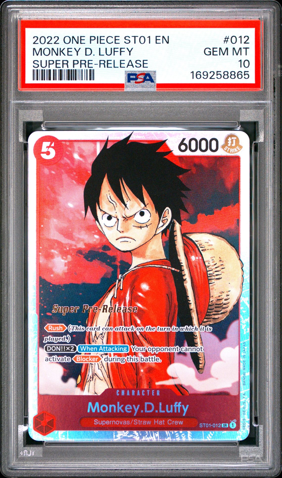 2022 One Piece Starter Deck St01-Straw Hat Crew Monkey D. Luffy #012 (Super Pre-Release) Gem Mt 10 front