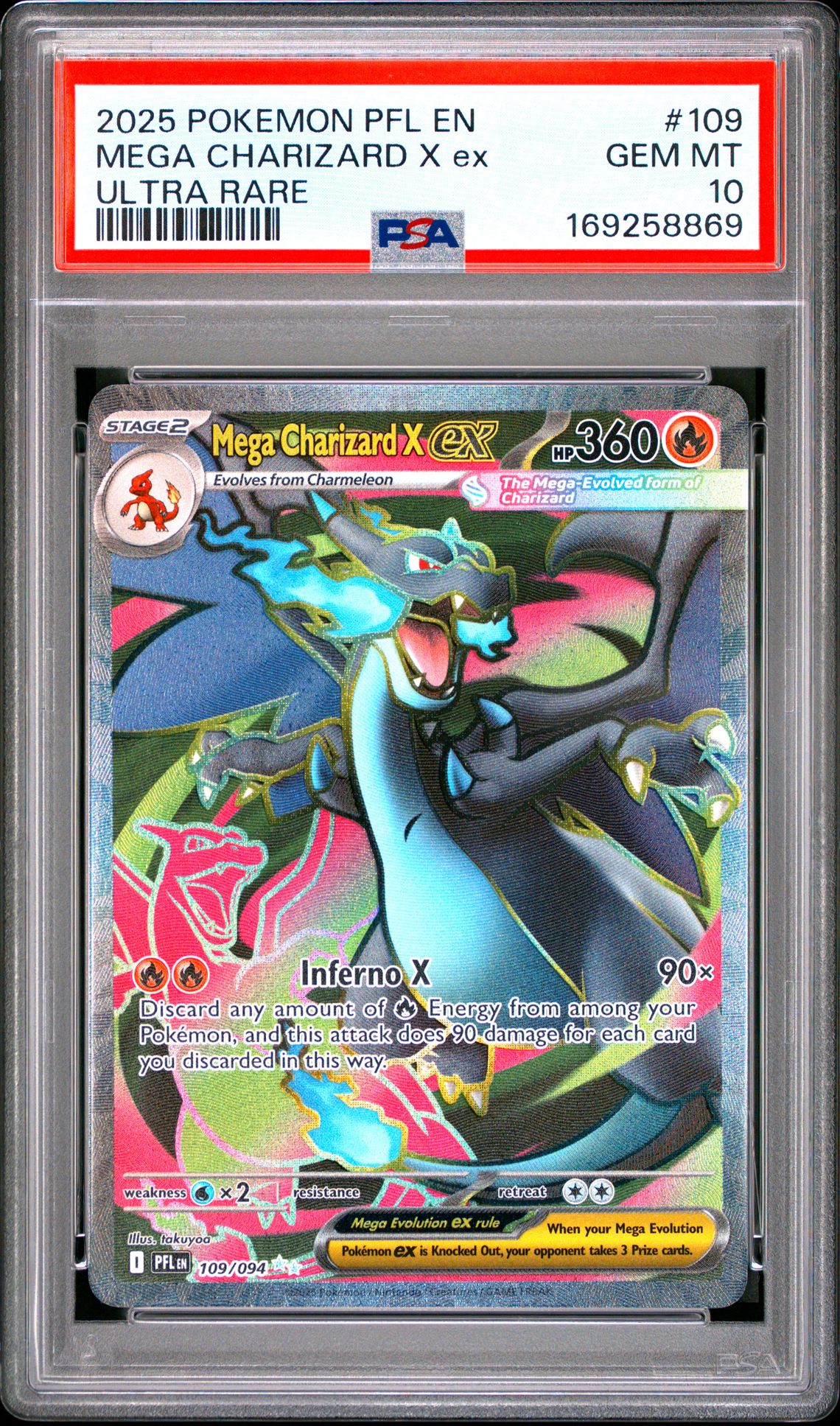 2025 Pokemon Pfl En-Phantasmal Flames Mega Charizard X Ex #109 (Ultra Rare) Gem Mt 10 front