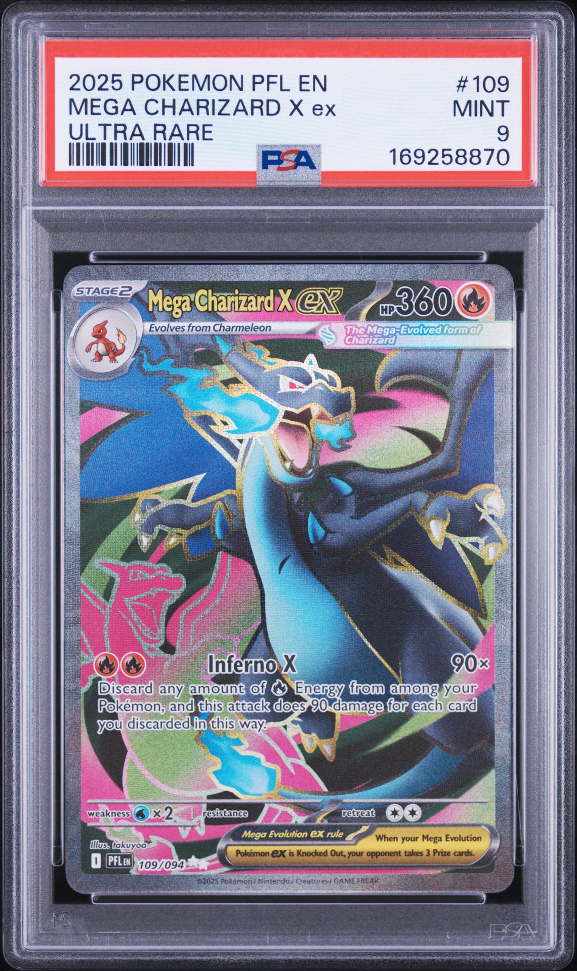 2025 Pokemon Pfl En-Phantasmal Flames Mega Charizard X Ex #109 (Ultra Rare) Mint 9 front