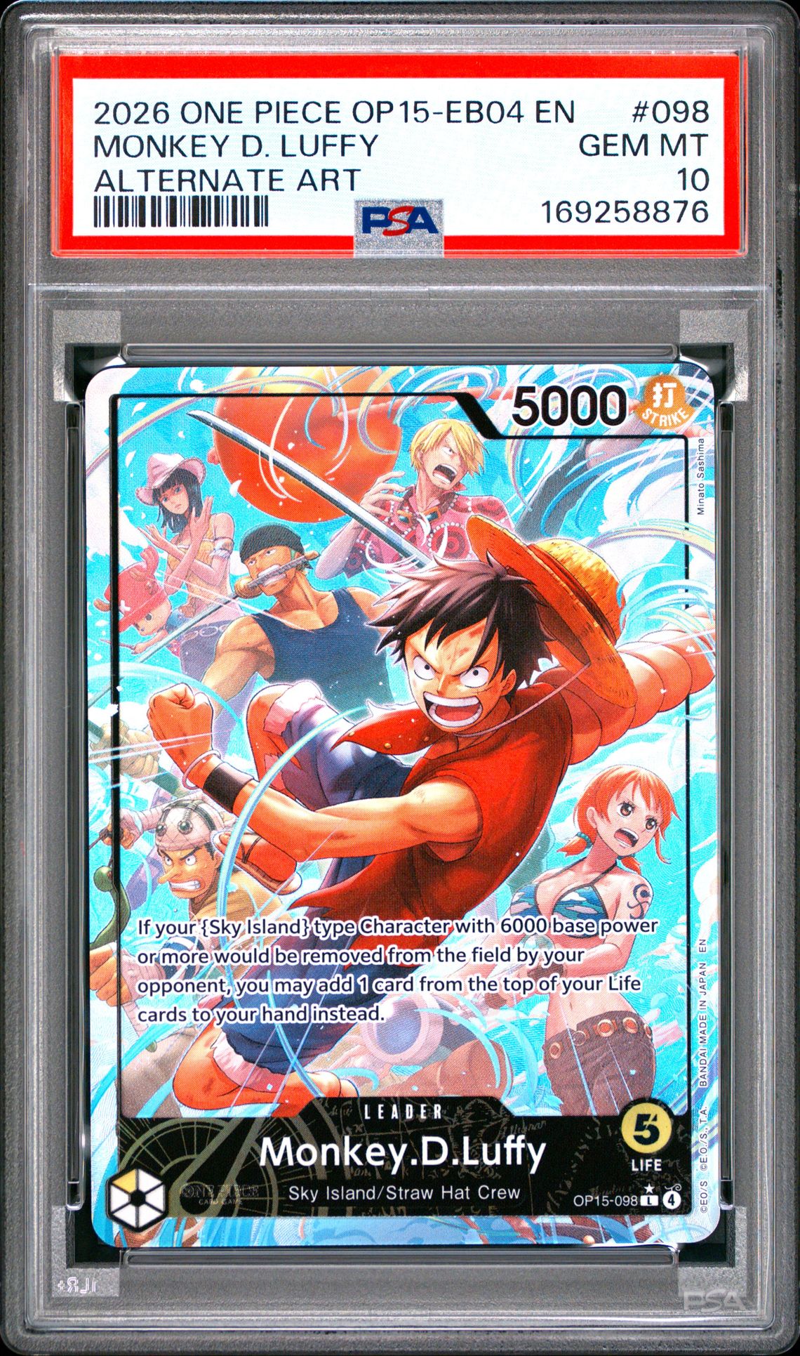 2026 One Piece Op15-Eb04-Adventure On Kami's Island Monkey D. Luffy #098 (Alternate Art) Gem Mt 10 front