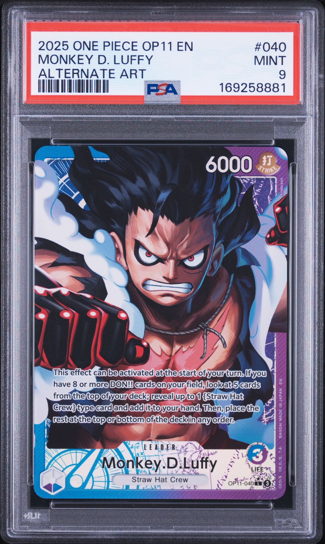 2025 One Piece Op11-A Fist Of Divine Speed Monkey D. Luffy #040 (Alternate Art) Mint 9 front