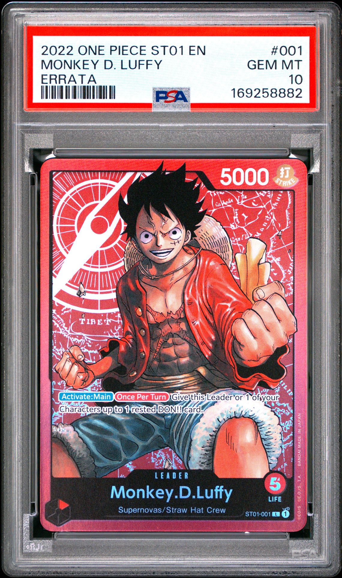 2022 ONE PIECE STARTER DECK ST01-STRAW HAT CREW MONKEY D. LUFFY ERRATA 001 GEM MT 10 front
