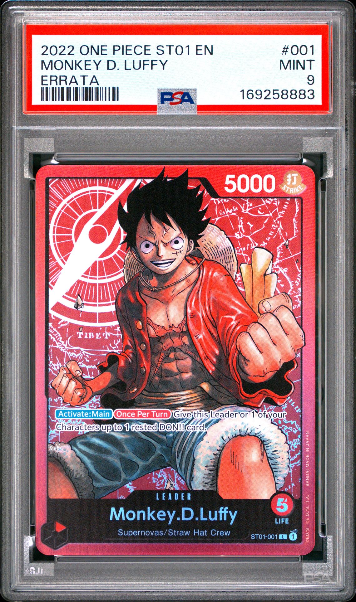 2022 One Piece Starter Deck St01-Straw Hat Crew Monkey D. Luffy #001 (Errata) Mint 9 front