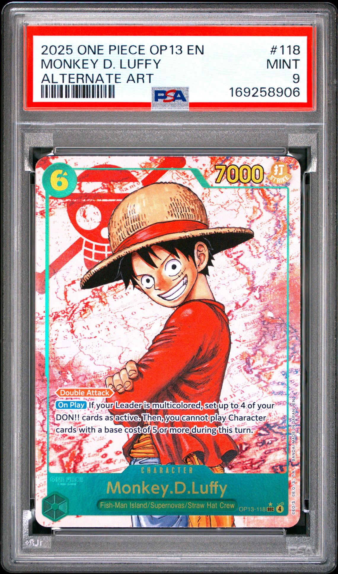 2025 One Piece Op13-Carrying On His Will Monkey D. Luffy #118 (Alternate Art) Mint 9 front