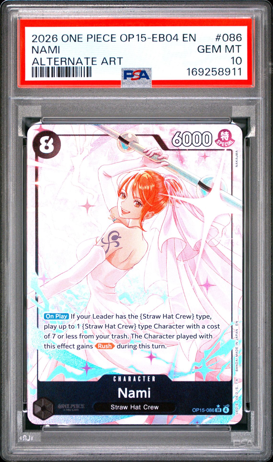 2026 One Piece Op15-Eb04-Adventure On Kami's Island Nami #086 (Alternate Art) Gem Mt 10 front