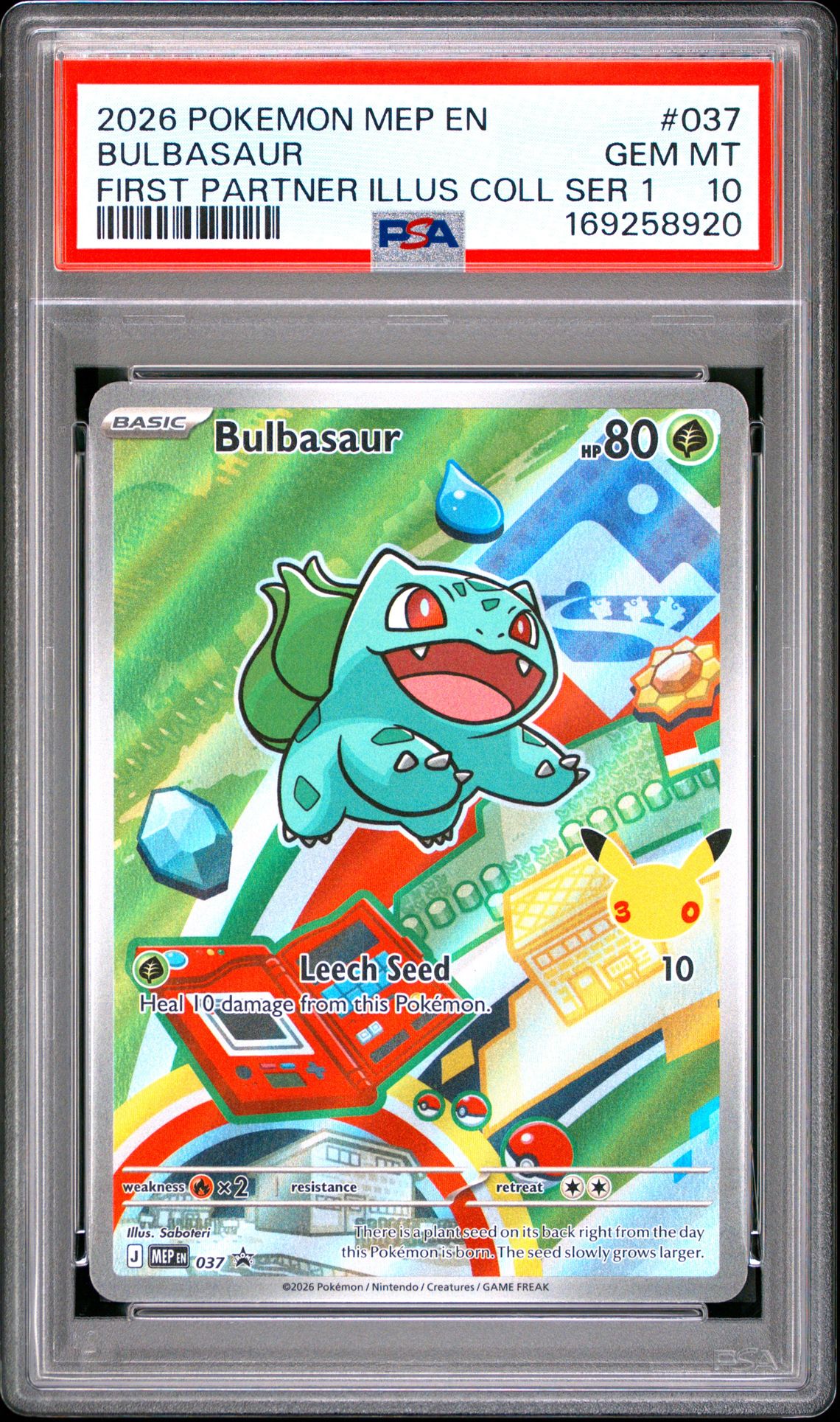 2026 Pokemon Mep En-Me Black Star Promo Bulbasaur #037 (First Partner Illus Coll Ser 1) Gem Mt 10 front