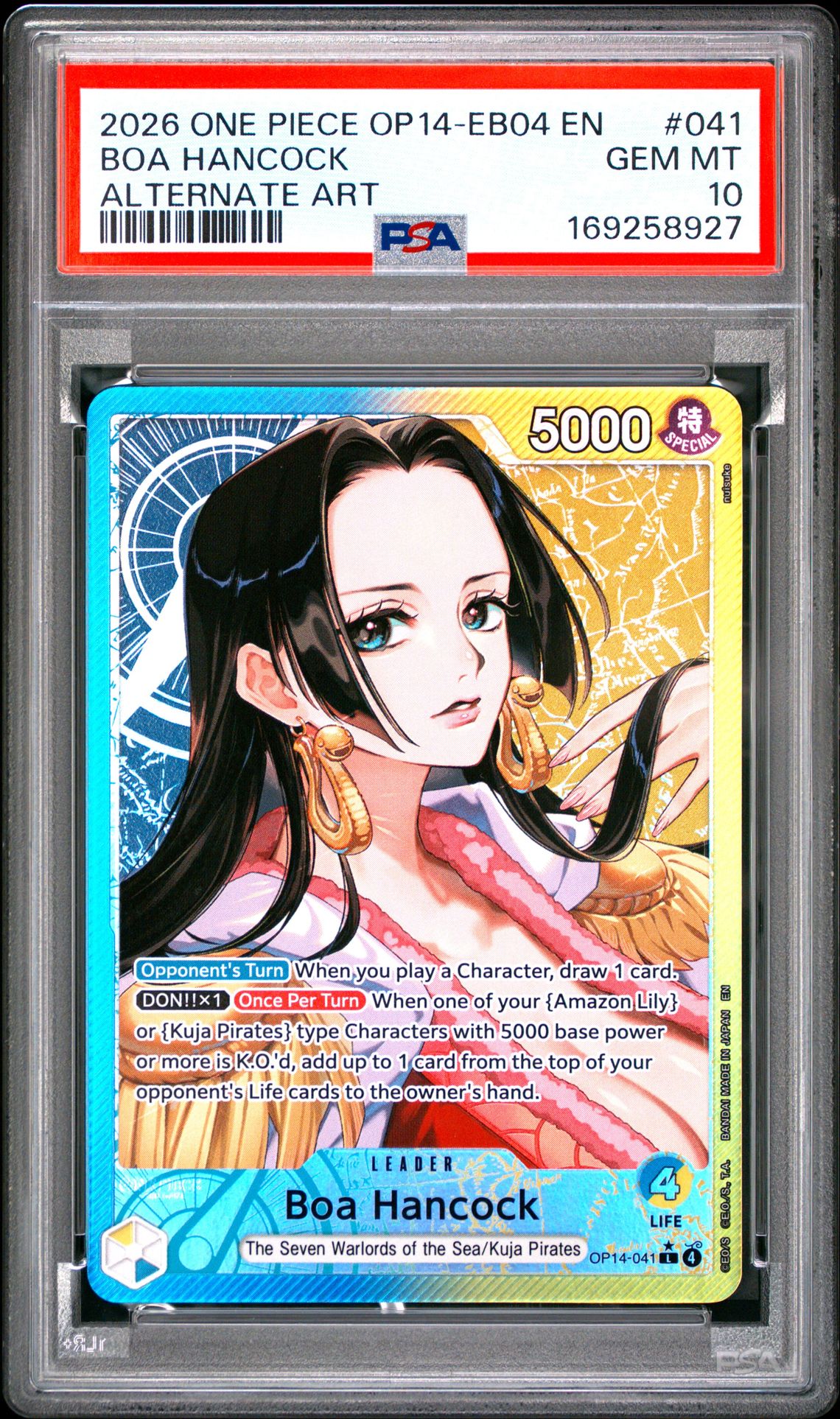 2026 One Piece Op14-Eb04-The Azure Sea's Seven Boa Hancock #041 (Alternate Art) Gem Mt 10 front