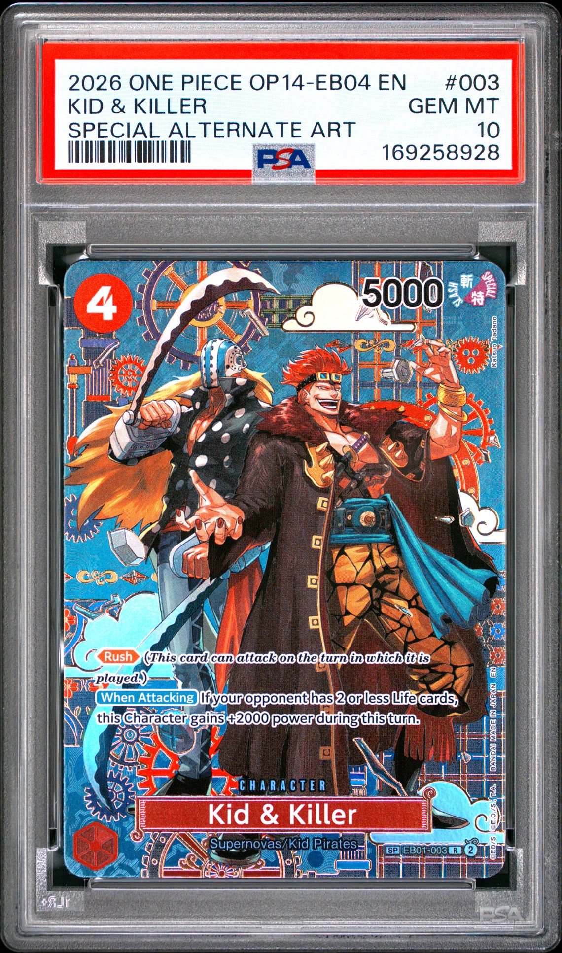 2026 One Piece Op14-Eb04-The Azure Sea's Seven Kid & Killer #003 (Special Alternate Art) Gem Mt 10 front