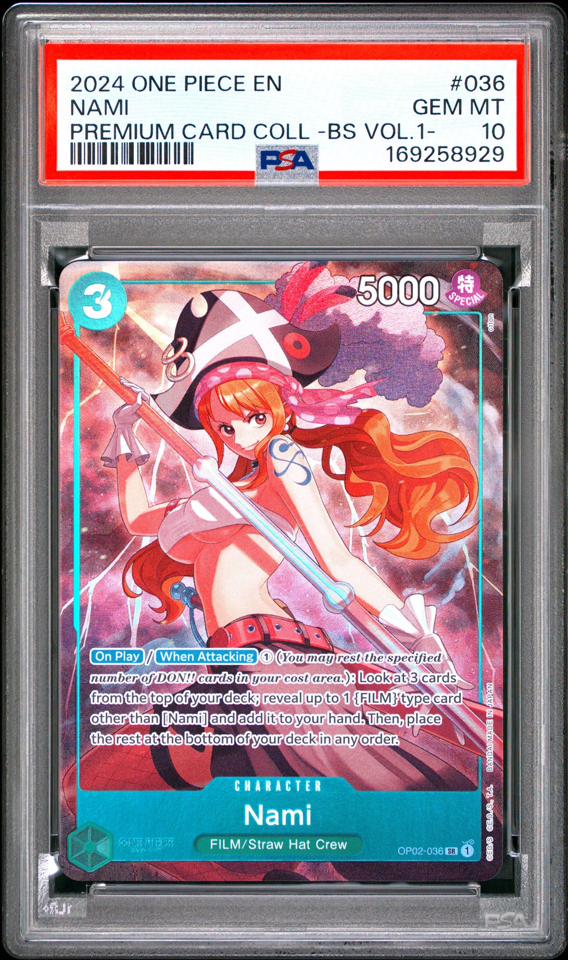 2024 One Piece Premium Card Collection -Best Selection Vol.1- Nami #036 Gem Mt 10 front view - PSA graded GEM MT 10