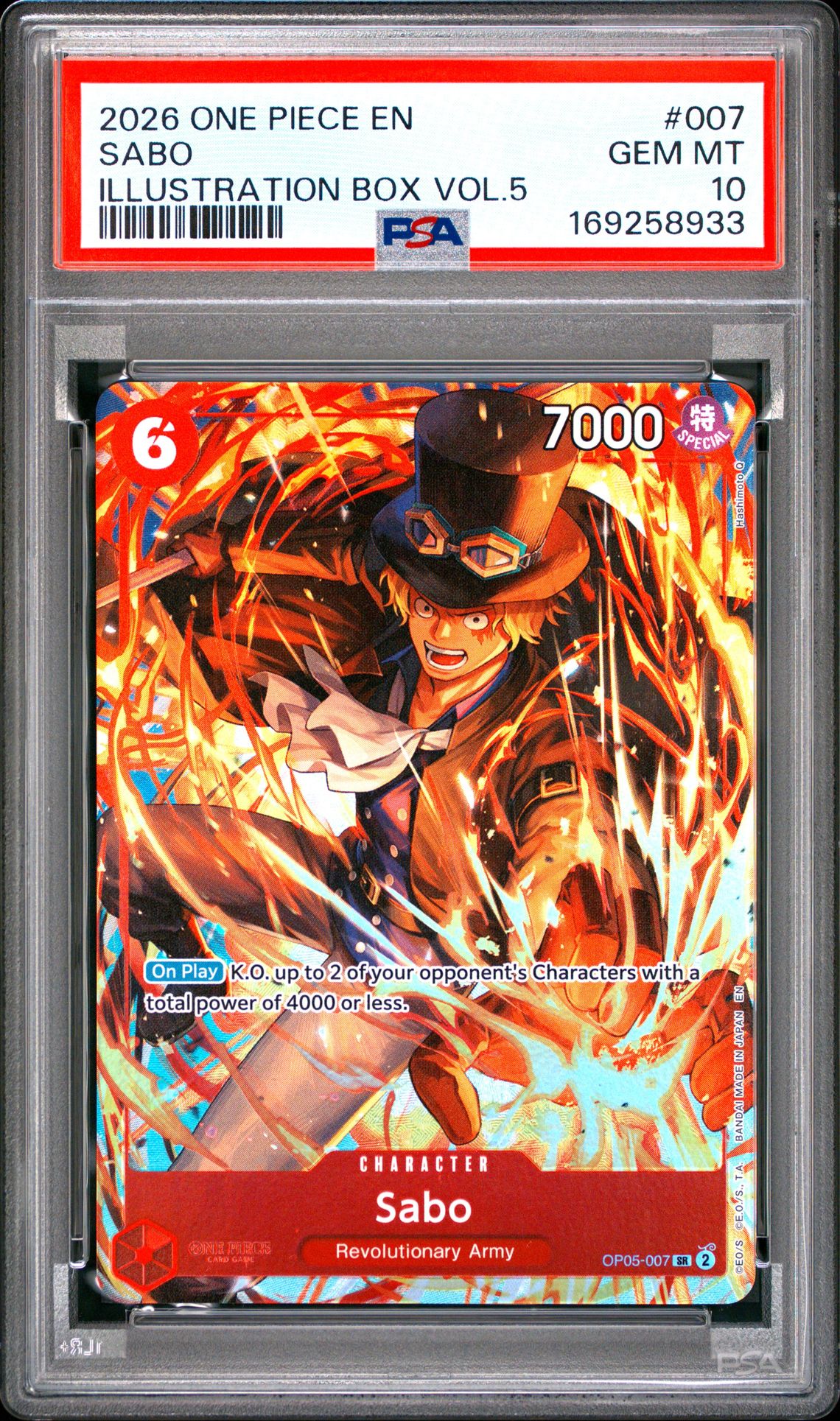 2026 One Piece Promos Sabo #007 (Illustration Box Vol.5) Gem Mt 10 front view - PSA graded GEM MT 10