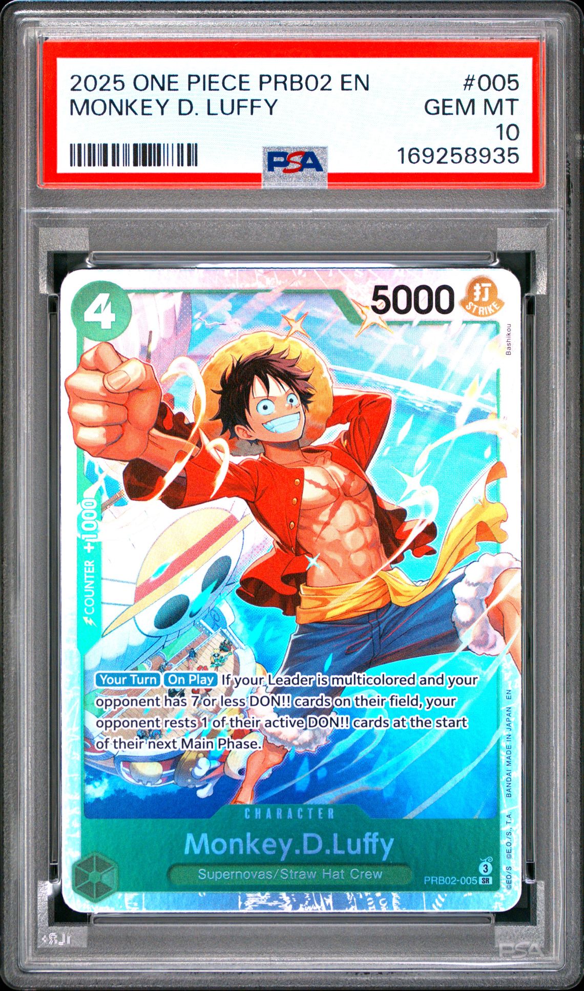 2025 One Piece Prb02-Premium Booster -One Piece Card The Best- Vol.2 Monkey D. Luffy #005 Gem Mt 10 front