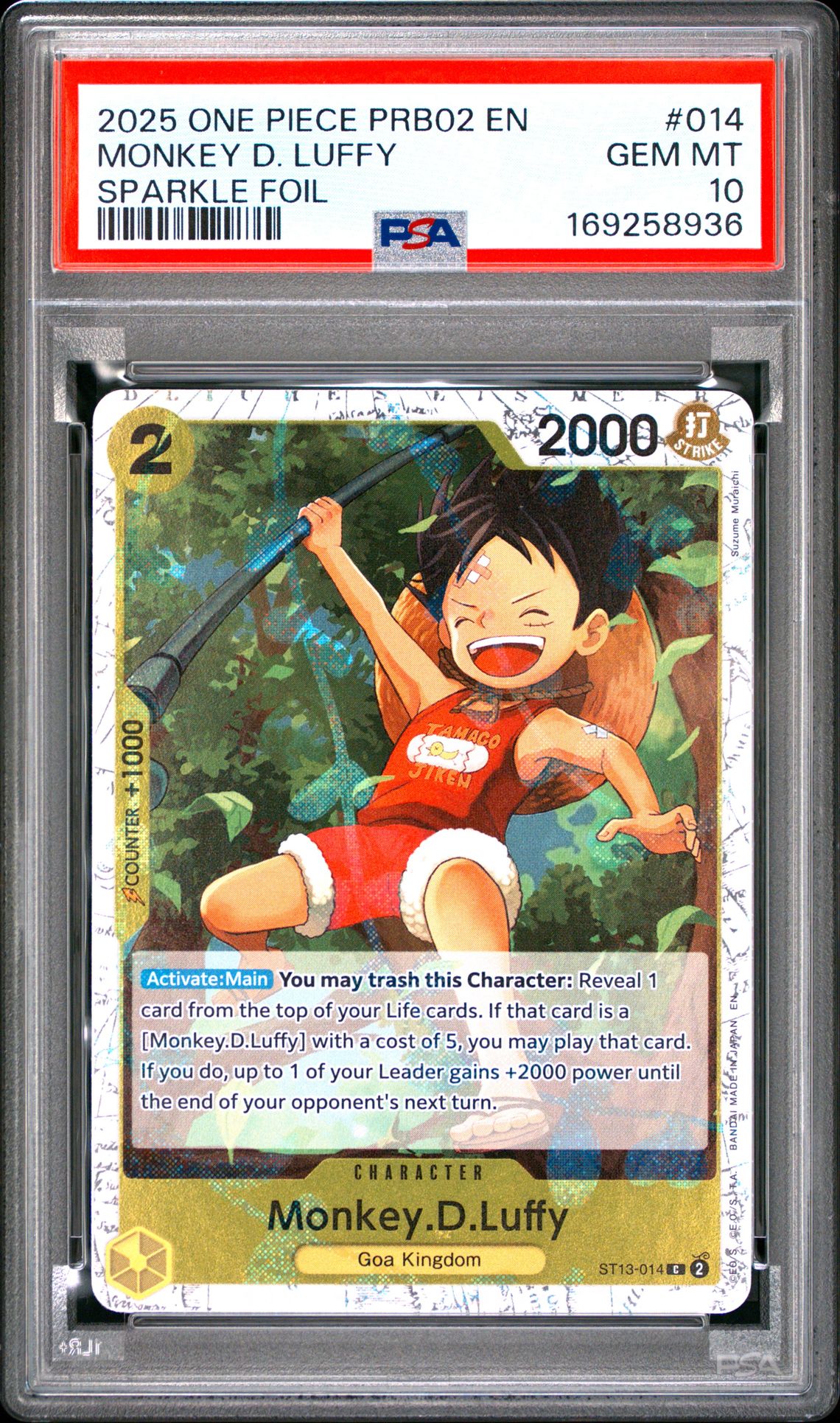 2025 One Piece Prb02-Premium Booster -One Piece Card The Best- Vol.2 Monkey D. Luffy #014 (Sparkle Foil) Gem Mt 10 front