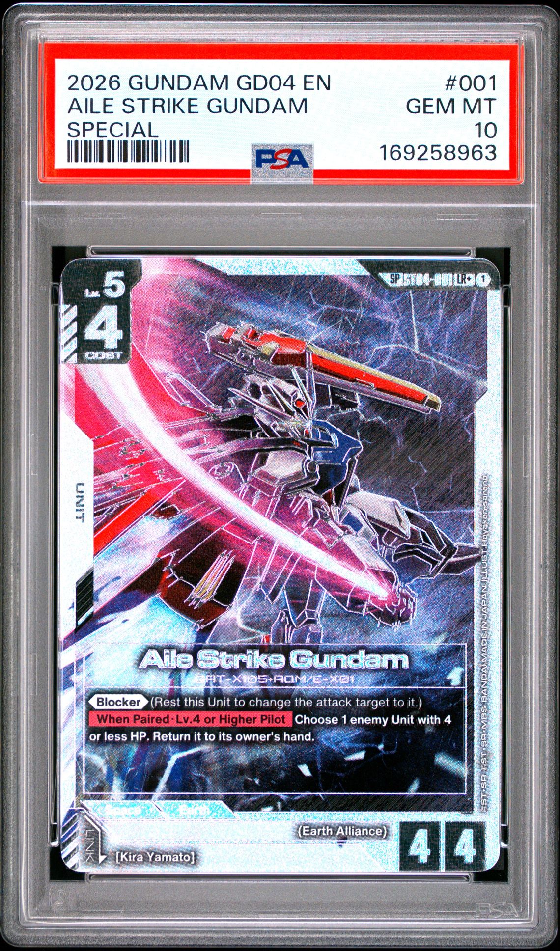 2026 Gundam Gd04-Phantom Aria Aile Strike Gundam #001 (Special) Gem Mt 10 front view - PSA graded GEM MT 10
