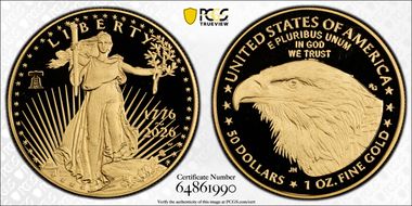 2026-W $50 Gold Eagle w/ Liberty Bell 250 Privy PR70DCAM