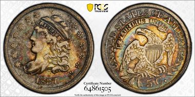 1837 H10C Capped Bust, Large 5C XF40