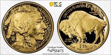 2026-W $50 American Buffalo .9999 Fine Au w/Liberty Bell 250 Privy First Strike PR70DCAM