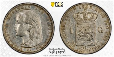 1897 Gulden Thick Lettered Edge KM-117  Ag AU55