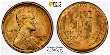1910-S 1C MS67+ RD
