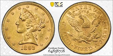 1893 $5 MS61