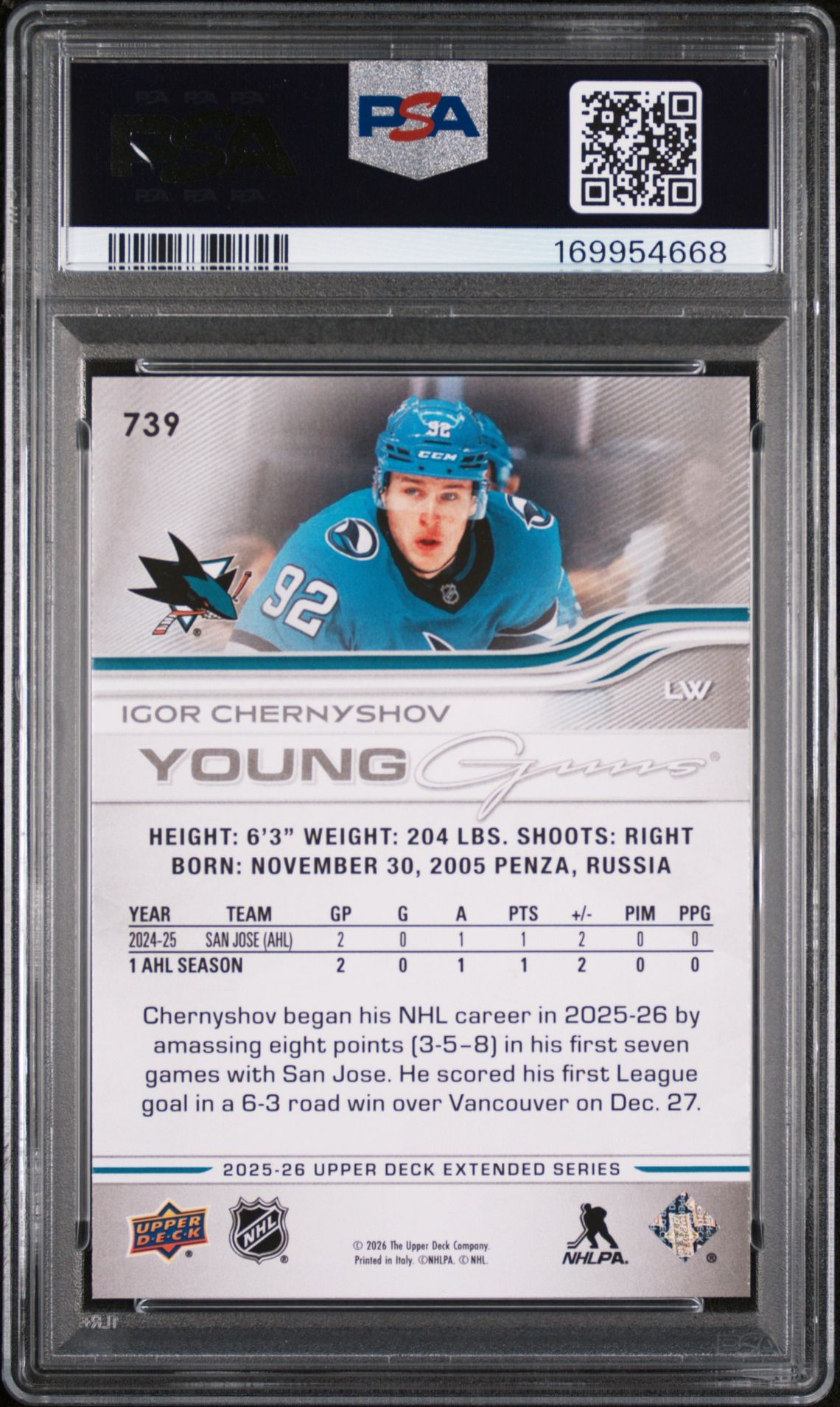 2025 Upper Deck Igor Chernyshov #739 Mint 9 back