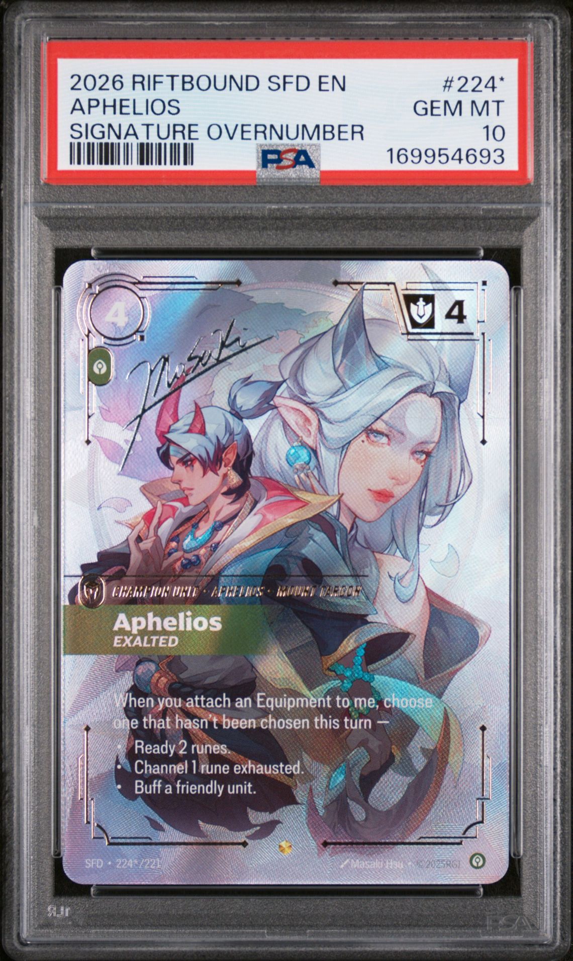 2026 Riftbound: League Of Legends Sfd-Spiritforged Aphelios #224* (Signature Overnumber) Gem Mt 10 front view - PSA graded GEM MT 10