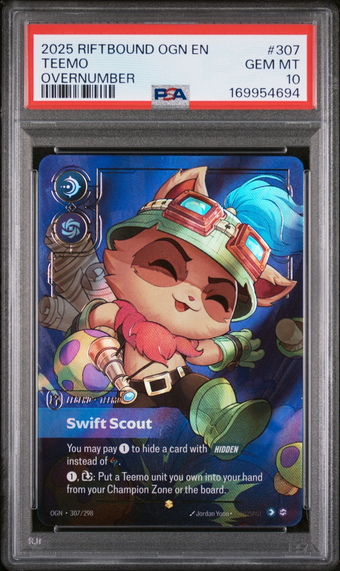2025 Riftbound: League Of Legends Ogn-Origins Teemo #307 (Overnumber) Gem Mt 10 front view - PSA graded GEM MT 10