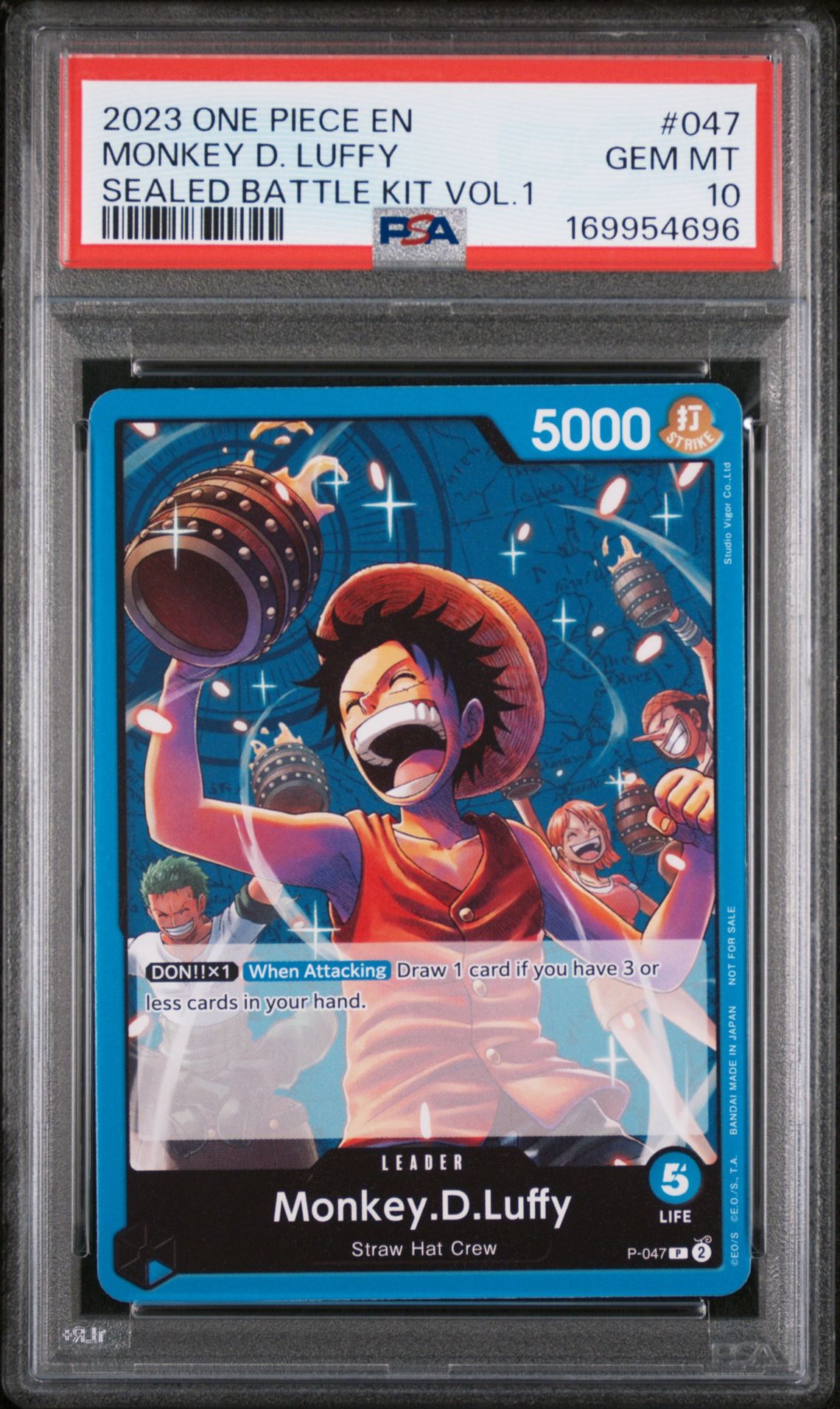 2023 One Piece Sealed Battle Kit Vol.1 Monkey D. Luffy #047 Gem Mt 10 front view - PSA graded GEM MT 10